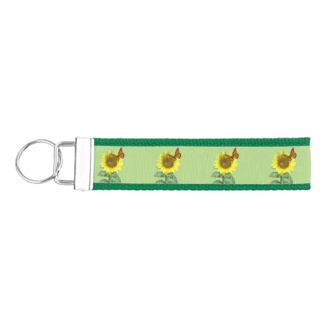 Pretty Yellow Sunflower and Orange Butterfly Wrist Keychain