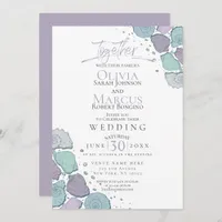 Wedding | Modern Seashells Violet Dusty Blue Invitation