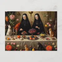 Nuns Surreal Feast for Felines Postcard