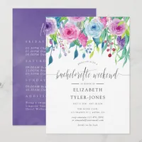 Ultra Violet themed Floral Bachelorette Weekend Invitation