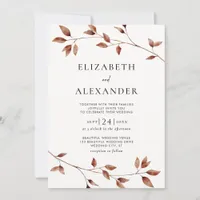 Minimalist Fall Leaves Botanical Wedding Invitation