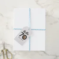 Hello 70 Black & White Dots Photo & Name Birthday Gift Tags