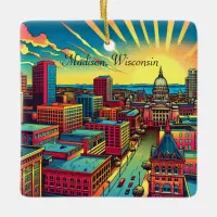 Madison, Wisconsin Skyline at Sunset   Ceramic Ornament