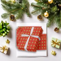 Gold Christmas Tree Red Pattern Holiday Wrapping Paper