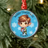 Cute Anime Boy Elf Personalized Christmas Metal Ornament