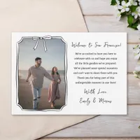 Elegant Bow Wedding Welcome Bag Card with Photo