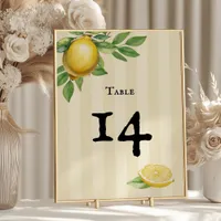 Watercolor Lemon Yellow Citrus Rustic Wedding Table Number