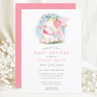 Pink Bunny Floral Butterfly Watercolor Baby Shower Invitation