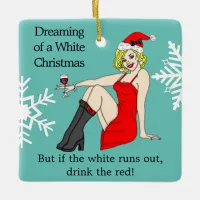 Dreaming of a White Christmas, Retro Pinup Girl   Ceramic Ornament