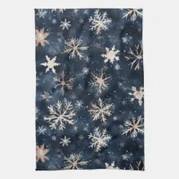 Simple Dark Blue with Snowflakes Kitchen Towel