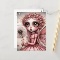 Whimisical Pink Dandelion Fairy Postcard