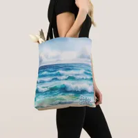 Stay Salty Beach Tote Bag Watercolor Wave Design