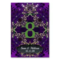 Purple Green Gold Sparkle Table Number Card