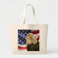 American Bald Eagle and Flag Large Tote Bag