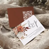 Boho Rust Florals Script QR Code Wedding RSVP  Enclosure Card