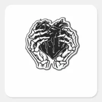Skeleton Heart Hands Funny Playful Mood Square Sticker