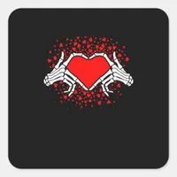 Funny Skeleton Hand Heart Valentines Day Playful Square Sticker