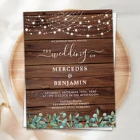 Rustic Wood String Lights Greenery QR Code Wedding Postcard