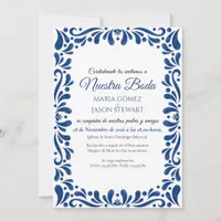 Blue Floral Classic Aesthetic Boda Spanish Wedding Invitation