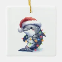 Adorable Cute Christmas Dolphin Ceramic Ornament