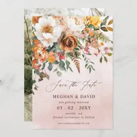Rustic Orange Floral Fall Photo Save The Date