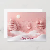 Pink New Year Snowy Forest Postcard