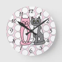 Pink and Gray Cuddly Cute Kitty Cats  Round Clock