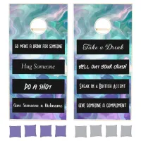 Purple and Teal Faux Marble | Funny Rules Cornhole Set