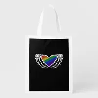 Pride Skeleton Hands Holding Heart Inclusive Grocery Bag