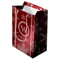 Festive Red Foil Snowflakes Monogram Name Medium Gift Bag