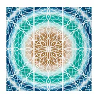 Round Ocean Waves Mandala Teal and Turquoise   Triptych