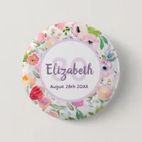 30th birthday pink flowers elegant name button