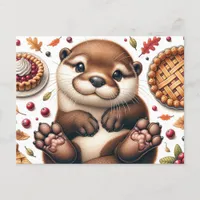 Cute Otter With Thanksgiving Food Postcard