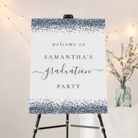 Modern Blue Glitter Welcome Graduation Party Foam Board