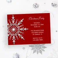 Snowflake on Red Holiday Christmas Party Invitation