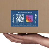 Navy blue business name qr code Instagram Rectangular Sticker