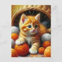 Cute Orange and White Kitten  Playing in Yarn Postcard