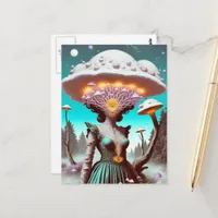 Surreal Unique Woman in a Mushroom Hat Postcard