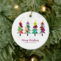 Colorful Boho Christmas Trees Pattern   Ceramic Ornament