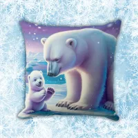 Mommy Polar Bear with Cub | Throw Pillow