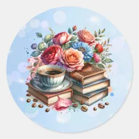 Rise and Shine Vintage Coffee Cup and Flowers Classic Round Sticker