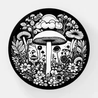 Black and White Flowers and Mushrooms Vintage Paperweight