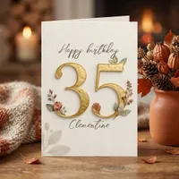 Elegant Blush Botanical Faux Gold 35th Birthday Card