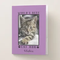 World's Best Cat Mom Paw Prints Pet Photo Purple Pocket Folder