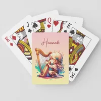 Cute Chibi Girl Playing Harp Personalized Poker Cards