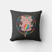 Horned Rainbow Cat Pentagram T-Shirt Throw Pillow