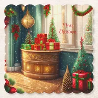 Festively decorated room, traditional Christmas  Paper Coaster