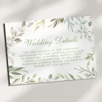 Rustic Greenery Watercolor Leaves Wedding Details Enclosure Card