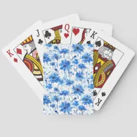 Blue Cornflower Type Floral Pattern Poker Cards