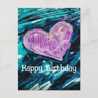 Heart Mixed Media Happy Birthday Postcard